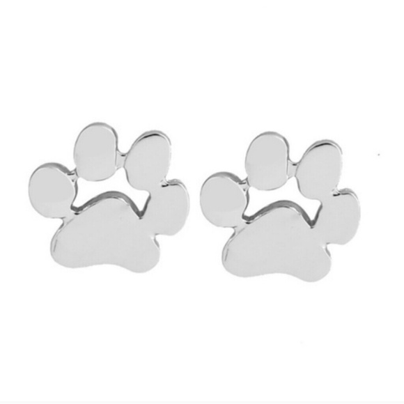 Paw Print Silver Stud Earrings - Picture 2 of 4
